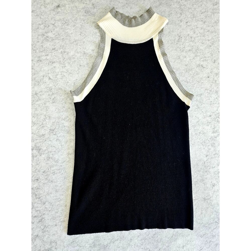 525 America Ribbed-Knit Sleeveless High Neck Halter Top, Black White, Grey, Sz L